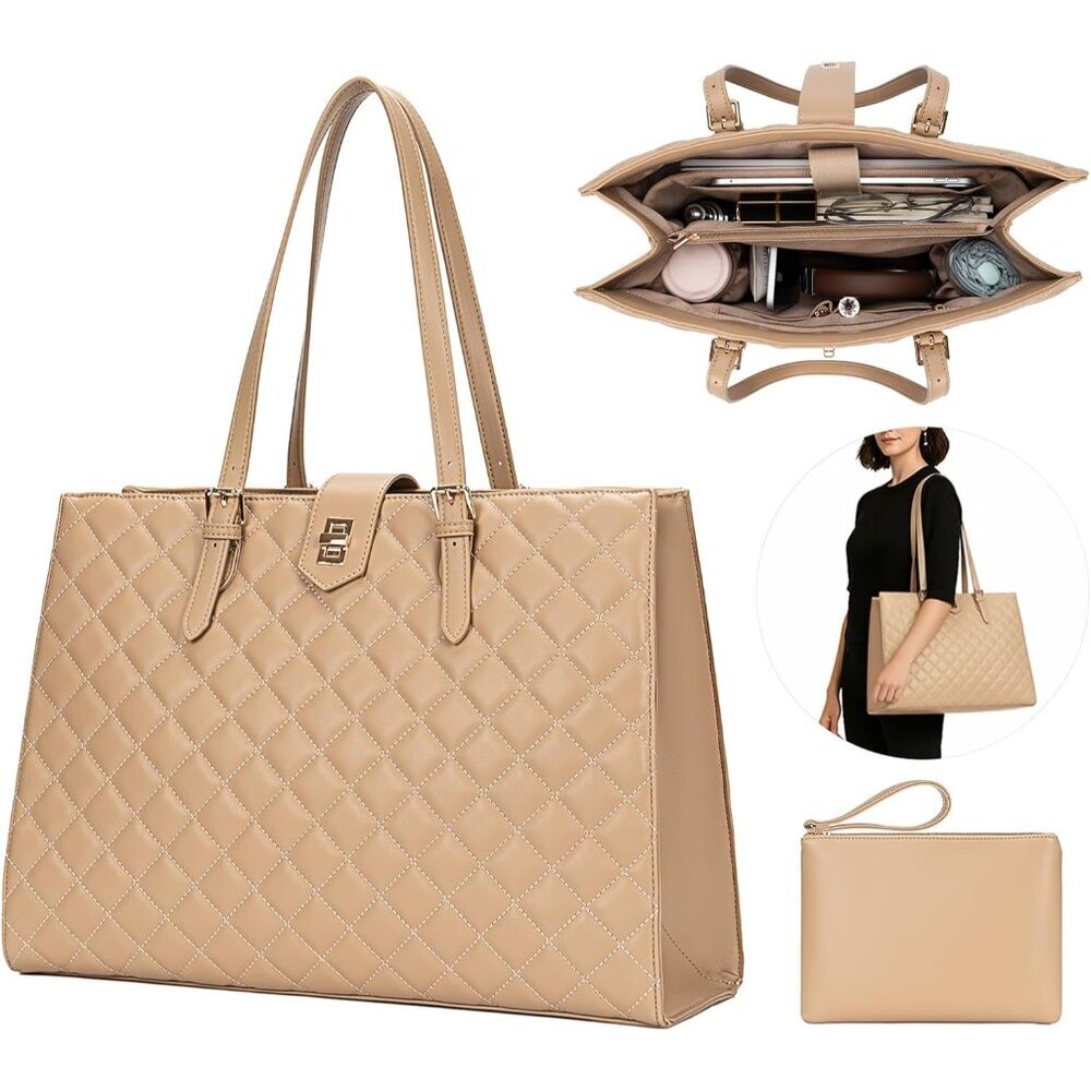 Chic 15.6" Women's Quilted Laptop Tote – Stylish Work & Travel Companion